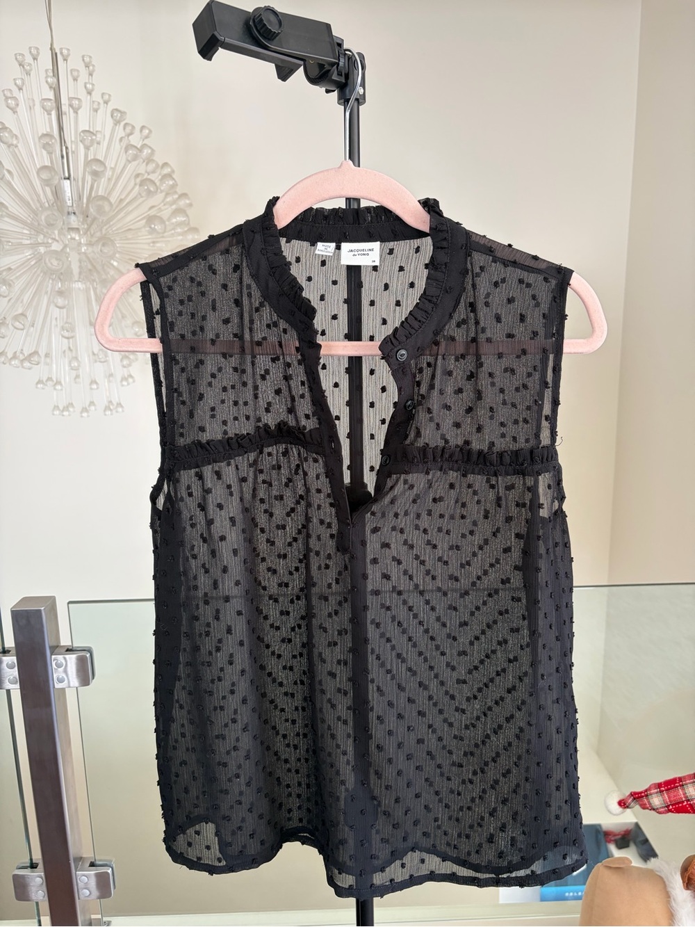 Lightweight Black Swiss Dot Sleeveless Tank Top